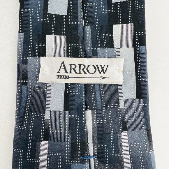 ARROW Dress Design Necktie Tie 100% Imported Silk Gray Blue Black Silver - Picture 5 of 6